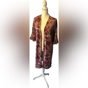 Almost Famous Burgundy Floral Open Cardigan